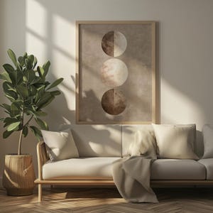 Minimal Moon Wall Art Printable, Neutral Lunar Abstract Poster, Beige Modern Celestial Circles, Digital Download