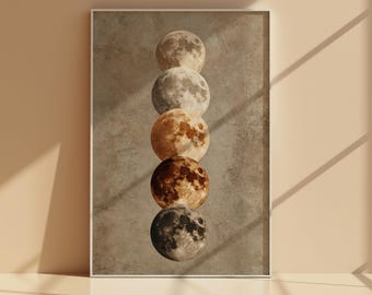 Stacked Moon Wall Art Printable, Neutral Celestial Lunar Poster, Minimal Beige Moon Study Digital Download Decor