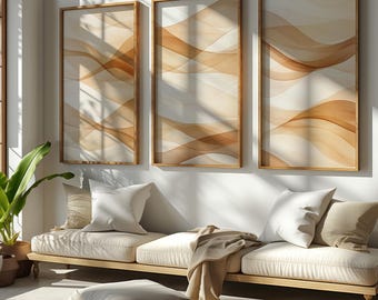 Neutral Beige Wave Triptych Printable Set of 3 | Minimal Abstract Wall Art | Modern Boho Digital Download | Instant Download