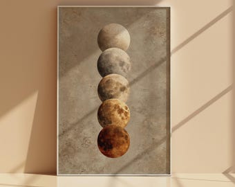 Lunar Alignment Wall Art Printable, Neutral Moon Study Poster, Minimal Celestial Beige Digital Download Decor