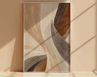 Contour Ribbon Abstract Wall Art Printable, Neutral Line Flow Poster, Beige Taupe Organic Modern Digital Download