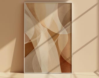 Arte de parede abstrata e transparente para imprimir, pôster com formas em camadas em tons neutros e quentes, download digital orgânico e moderno em bege.