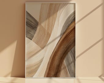 Contour Line Abstract Wall Art Printable, Neutral Woven Curve Poster, Earthy Beige Brown Organic Modern Digital Download
