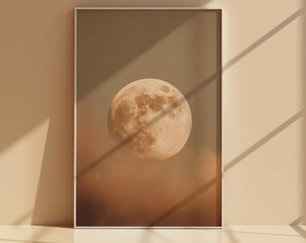 Earth Tone Moon Wall Art Printable, Terracotta Celestial Sky Print, Warm Neutral Full Moon Poster, Minimal Boho Lunar Decor