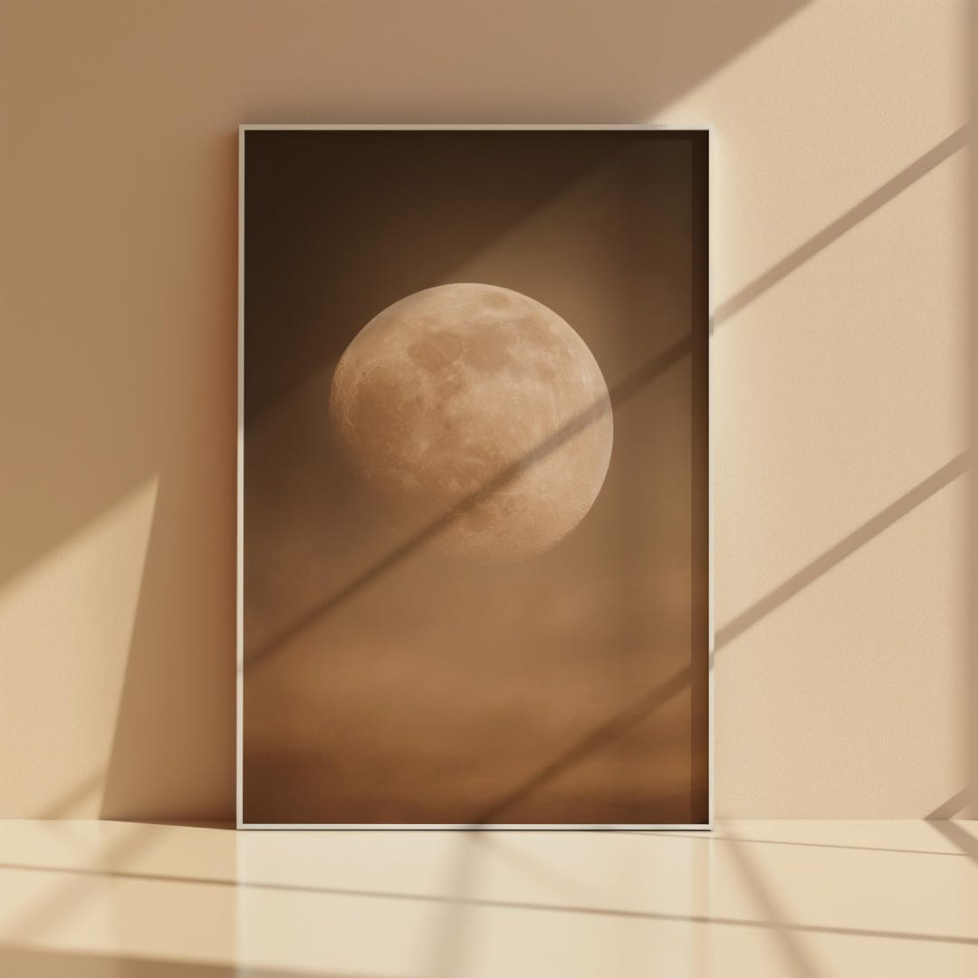 Minimal Full Moon Wall Art Printable, Neutral Celestial Sky Print ...
