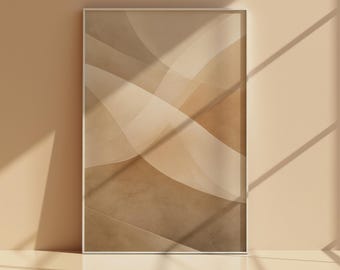 Abstract Neutral Beige Wall Art Printable, Translucent Layered Ribbon Poster, Minimal Organic Modern Digital Download
