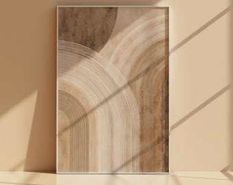 Neutral Arch Wall Art, Beige Geometric Rainbow Print, Minimal Abstract Line Poster, Boho Japandi Decor, Modern Earth Tone Artwork