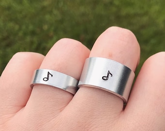 Music Note Ring Silver Handmade Stamped Song Musician Instrument Inspiration Musical Bass Midi Friendship Love Graduation Thumb Band Gift