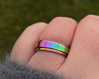 Fidget Ring, Spinner Ring, Rainbow Ring, Anxiety Ring, Worry Ring, Meditation Ring, Spinning Ring, Trendy Rings, Minimal Ring, LGBT, Women