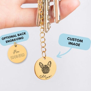 Custom Pet Portrait Keychain, Dog, Cat, Engraved Pet Photo Gift, Personalized Pet Memorial Keychain, Dog Lover Gift, Cat Mom Gift