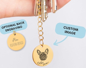Custom Pet Portrait Keychain, Dog, Cat, Engraved Pet Photo Gift, Personalized Pet Memorial Keychain, Dog Lover Gift, Cat Mom Gift