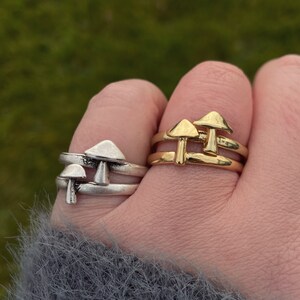 Mushroom Ring, Set of 2, Silver, Gold, Mushroom Jewelry, Magic Mushroom, Mushroom Gift, Cottagecore, Forest Ring, Fairy Ring, Botanical