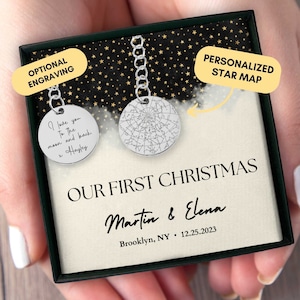 Notre premier Noël, cadeau de Noël pour petit ami, cadeau de Noël pour petite amie, porte-clés personnalisé, carte des étoiles personnalisée par date, cadeau pour petit ami
