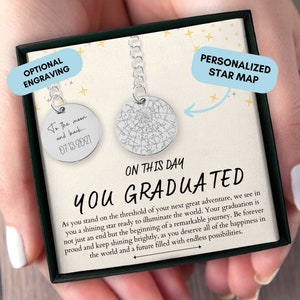 Cadeau de graduation pour lui, collier de graduation, cadeau de graduation personnalisé, carte des étoiles personnalisée par date, lycée, collège, maîtres, fils