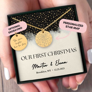 Cadeau de Noël pour petite amie, premier Noël, collier personnalisé, carte des étoiles personnalisée par date, constellation, cadeau pour elle, cadeau pour petite amie