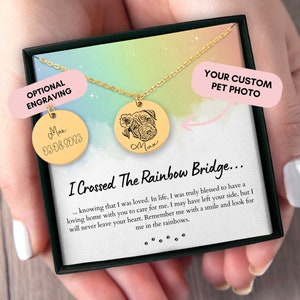 Custom Pet Memorial Necklace, Rainbow Bridge, Engraved Pet Photo Necklace, Personalized Pet Memorial Gift, Dog Memorial, Cat Memorial