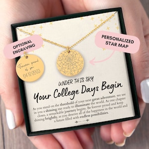 Cadeau universitaire pour elle, collier de graduation, cadeau de graduation personnalisé, carte des étoiles personnalisée par date, diplômé du secondaire, forfait de soins universitaires