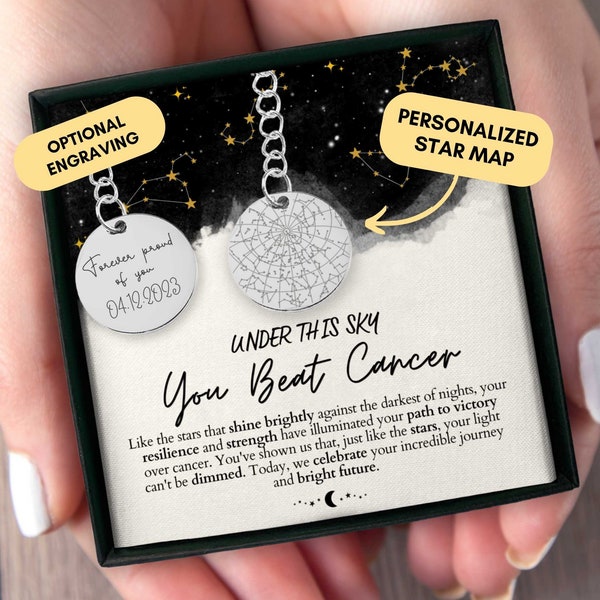 Cancer Survivor Gift, Personalized Necklace, Keychain, Cancer Gifts, Custom Star Map By Date, Fuck Cancer, Warrior, Birthday,Christmas Gift