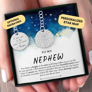 Neef cadeau van tante, gepersonaliseerd, cadeau voor neef, aangepaste sterrenkaart op datum, neef verjaardagscadeau, neef kerstcadeau, neef sleutelhanger