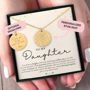 Collier fille, à ma fille, carte des étoiles personnalisée par date, cadeau fille, cadeau de maman, cadeau de papa, collier personnalisé, Noël
