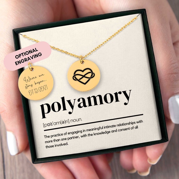 Polyamory Necklace, Polyamory Jewelry, Definition, Gift For Girlfriend, Polyamory Gift, Throuple, Personalized Gift, Anniversary Gift