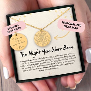 Regalo de cumpleaños número 13, Mapa de estrellas personalizado por fecha, Gráfico de estrellas personalizado, Trece cumpleaños, Regalo personalizado, Collar, Regalo para hija, Adolescente