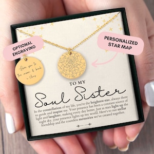 Cadeau âme soeur, collier âme soeur, cadeau personnalisé, carte des étoiles personnalisée par date, cadeau d'anniversaire meilleure amie pour elle, meilleur ami Noël