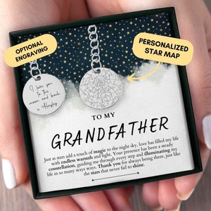 Cadeau personnalisé grand-père, cadeau grand-père, jour du mariage, carte des étoiles personnalisée par date, cadeau de Noël grand-père, cadeau d’anniversaire, porte-clés grand-père