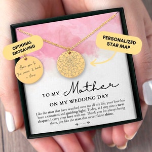 Cadeau de la mère de la mariée de la fille, cadeau de la mère de la mariée de la mariée, collier personnalisé, carte des étoiles personnalisée par date, cadeau du jour du mariage