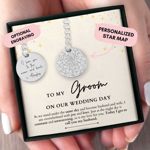 Bräutigam Geschenk von der Braut, Bräutigam Geschenk von der Braut am Hochzeitstag, personalisierte Schlüsselanhänger, benutzerdefinierte Sternkarte nach Datum, Geschenk für Bräutigam von der Braut