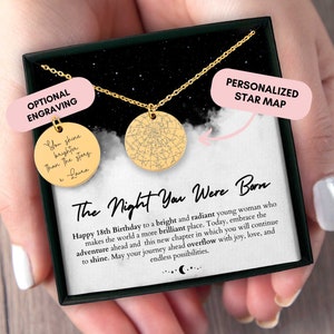 18° compleanno, Mappa stellare personalizzata per data, Mappa stellare personalizzata, Regalo per il 18° compleanno, Collana personalizzata, Regalo per figlia, nipote