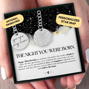 Cadeau du 90e anniversaire pour lui, carte des étoiles personnalisée par date, carte des étoiles personnalisée, cadeau du 90e anniversaire, porte-clés personnalisé, cadeau pour papa, pour les hommes