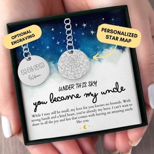 Cadeau oncle pour bébé, porte-clé oncle, carte des étoiles personnalisée par date, cadeau pour oncle, nouvel oncle, de la part d'une nièce, cadeau personnalisé, anniversaire, Noël