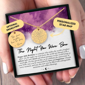 Cadeau du 60e anniversaire pour elle, carte des étoiles personnalisée par date, carte des étoiles personnalisée, collier personnalisé, cadeau pour les femmes, carte de la constellation