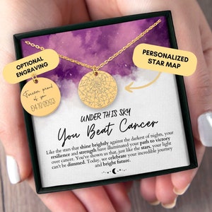 Cadeau survivant du cancer, collier personnalisé, cadeaux cancer du sein, carte des étoiles personnalisée par date, Fuck Cancer, guerrier, anniversaire, cadeau de Noël