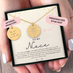 Regalo per la nipote da zia, regalo per la nipote, mappa stellare personalizzata per data, collana per nipote, regalo personalizzato, regalo di compleanno per la nipote, Natale per la nipote