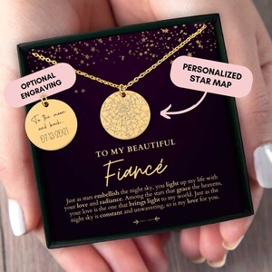Verlobtes Geschenk für sie, Verlobte Halskette, Geburtstagsgeschenk für Verlobte, benutzerdefinierte Sternkarte nach Datum, Geschenk für Verlobte Weihnachten, Geschenk für lesbische Verlobte, Jahrestag