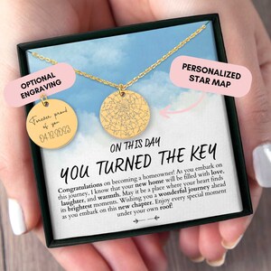 Regalo per la nuova casa per lei, regalo per il nuovo proprietario della casa, regalo di chiusura dell'agente immobiliare, regalo personalizzato, mappa stellare personalizzata per data, collana, regalo di inaugurazione della casa