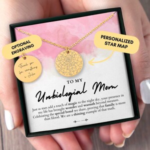 Cadeau pour maman non biologique, cadeau maman en prime, carte des étoiles personnalisée par date, cadeau belle-mère, de la belle-fille, collier personnalisé, anniversaire, Noël