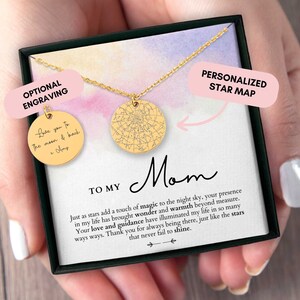Cadeau personnalisé pour maman, collier pour maman, carte des étoiles personnalisée par date, carte de la constellation, cadeau d'une fille, anniversaire de maman, Noël de maman