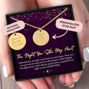 Cadeau de petite amie lesbienne, carte des étoiles personnalisée par date, cadeau d'anniversaire lesbien, cadeau d'anniversaire lesbien, collier personnalisé, cadeau de Noël