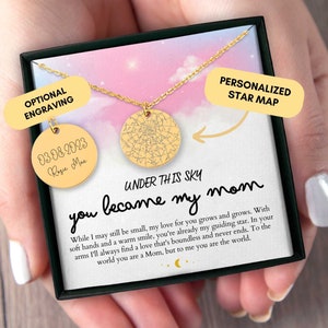 Cadeau de nouvelle maman, carte des étoiles personnalisée par date, carte de constellation, nouvelle mère, collier de nouvelle maman, du mari, collier personnalisé, cadeau de naissance