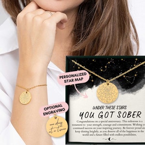 Bracelet de sobriété, cadeau de sobriété, carte d'étoile personnalisée par date, anniversaire sobre, carte de constellation, AA, NA, récupération de la dépendance, bijoux