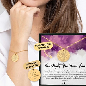16th Birthday Gift Girl, Mappa stellare personalizzata per data, Grafico a stella personalizzato, Sweet Sixteen, Bracciale personalizzato, Regalo per la figlia, Sweet 16 Gift