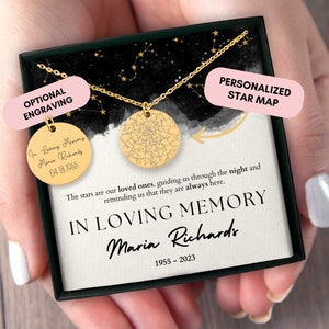 Cadeau commémoratif personnalisé, perte de mère, carte d'étoile personnalisée par date, perte de père, en mémoire aimante, collier commémoratif, cadeau souvenir