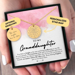 Collier petite-fille, cadeau petite-fille, carte des étoiles personnalisée par date, cadeau de grand-mère, cadeau de grand-père, Noël de petite-fille, anniversaire