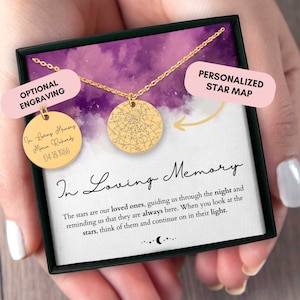 Cadeau commémoratif, Carte des étoiles personnalisée par date, Perte de la mère, Perte du père, En souvenir, Collier commémoratif, Cadeau commémoratif personnalisé