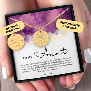 Cadeau tante de nièce, collier tante, carte des étoiles personnalisée par date, cadeau pour tante, cadeau tante, cadeau personnalisé, anniversaire de tante, Noël de tante