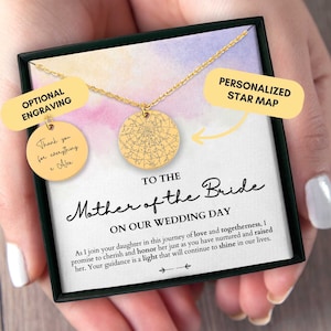 Mutter der Braut Geschenk vom Bräutigam, Geschenk für Eltern am Hochzeitstag, personalisierte Halskette, benutzerdefinierte Sternkarte nach Datum, Schwiegermutter Geschenk