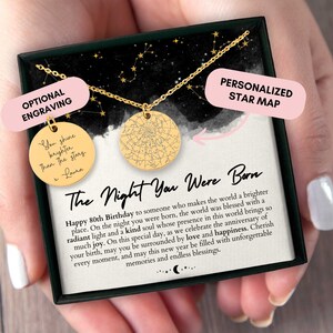 80e anniversaire cadeau pour elle, carte des étoiles personnalisée par date, carte des étoiles personnalisée, collier personnalisé, cadeau pour les femmes, carte de la constellation